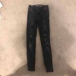 American Eagle Black Ripped Hi-Rise Jeggings
